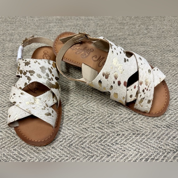 naughty monkey Shoes - Cup of tea white/cream & gold pony hair sandals size 8.5 Naughty Monkey NWB